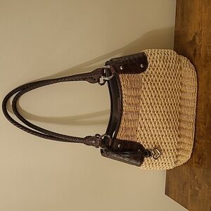 Brighton Brown Leather & Tan Woven Shoulder Bag